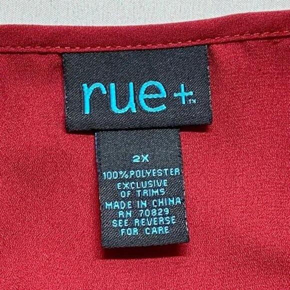 Rue+ V-Neck Tunic Women's 2X Maroon 3/4 Roll Tab Sleeves Lightweight Blouse EUC - Picture 5 of 6